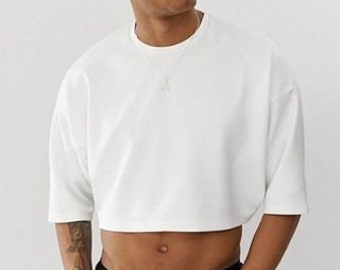 Man Crop Top White / Black Crop Tshirt