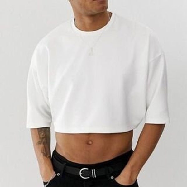 Unisex Crop Top Weiß / Schwarz Crop T-Shirt
