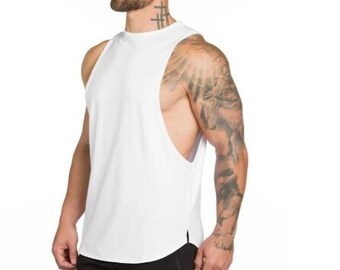 Man White Sleeveless Solid T-shirt - Plain White T-shirt For Men- Sexy Sleeveless Style Sportwear Clothing Uniqe Tank-Top-Athlete