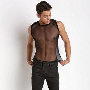 Unisex Black Tulle Sleeveless Body / Black Sheer T-Shirt for Men/Women Sexy, Nightclub, Party, Dancing, Festival, Rave Costume Clothing