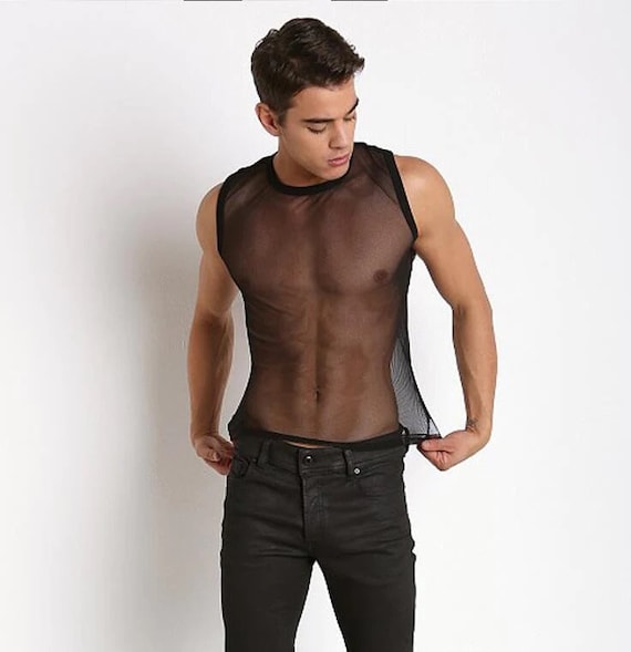 Unisex Black Tulle Sleeveless Body / Black Sheer T-shirt for Men/women Sexy,  Nightclub, Party, Dancing, Festival, Rave Costume Clothing