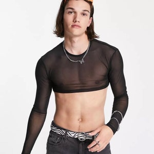 Women's Summer Mesh Sheer See Through Crop Top Sexy Tie Front Up Transparent  Flare Long Sleeve Chiffon Sheer Crop Top