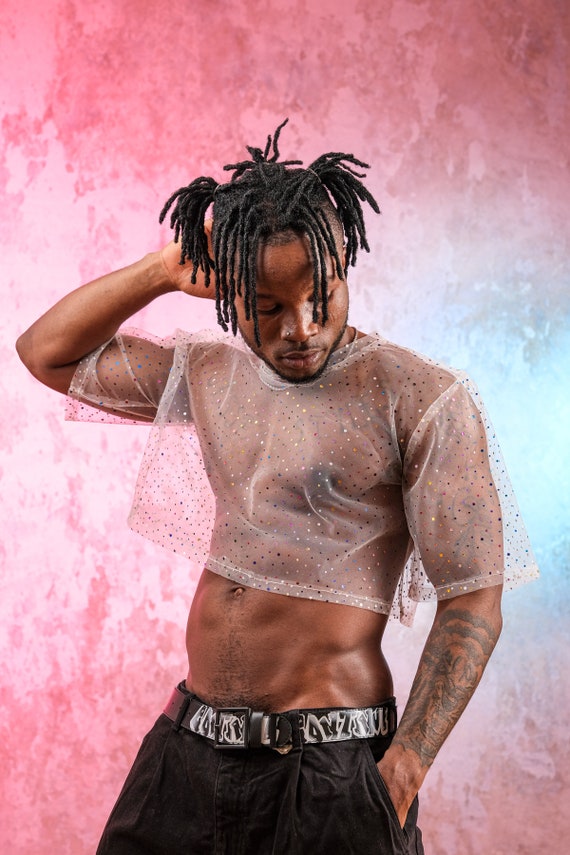 NaLatia Haut En Maille Avec Strass Pour Homme, Débardeur Sexy Court Rave, Gilet Transparent