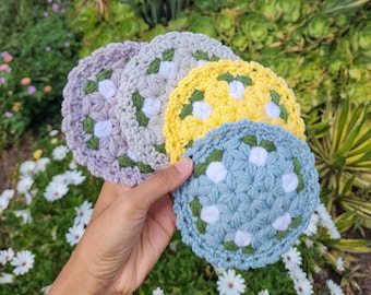 Set of 4, Handmade Jasmine Stitch Crochet Coaster – Floral Round Coaster, Home Decor