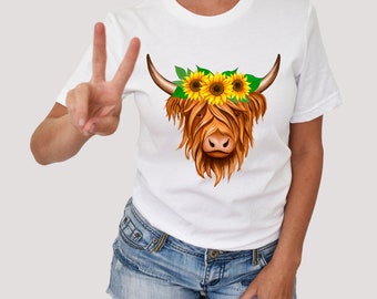 Sunflower Highland Cow Shirt, Funny Farm Animal Tee