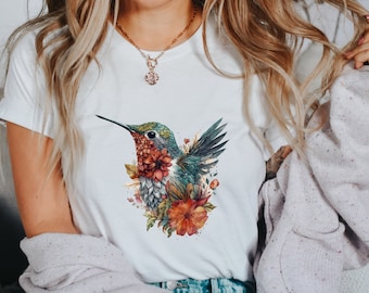 Hummingbird Floral Shirt, Hummingbird Shirt, Bird Shirt, Gift for her, Shirt for Her