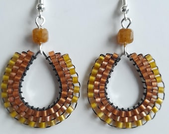 Autumn colours Glass Seed Beads teardrop Earrings In 925 Sterling Silver Hooks