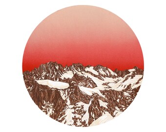 Chamonix print, mountain illustration, mountain print, mountain wall art, Gift for mountain lover | CHAMONIX SUNRISE