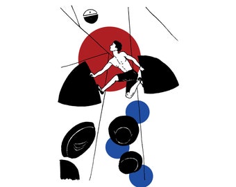 Bouldering print, Gift for climber, Indoor Climbing drawing, dessin d&#39;escalade, climbing art | DELICATE BALANCE
