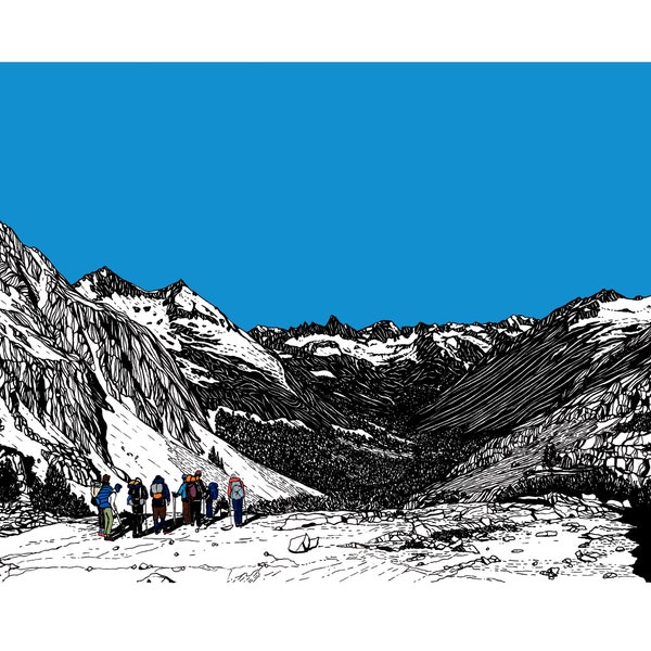 PCT hiking print, California illustration, impression montagne, mountain wall art, Gift for hiker | IN the SIERRA