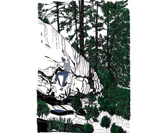 Fontainebleau print, Gift for climber, bouldering drawing, dessin d&#39;escalade, climbing art, Fountainebleau forest | BOULDERING in THE WOODS