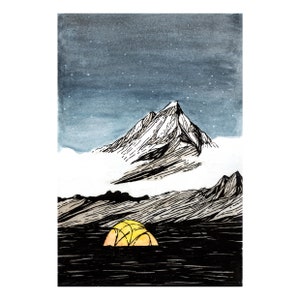 Meru bergprint, bergmuurkunst, aquarel bergprint, bergtekening, cadeau voor bergliefhebber | DE LANTAARN
