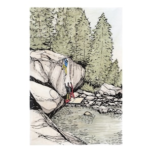Climbing print, Gift for climber, Rock Climbing drawing, dessin d'escalade, Rock climbing art | BY THE RIVER