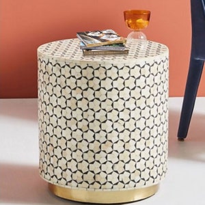 Handmade Wood Bone Inlay End table, Bone Inlay Side Table Furniture, Round Side Tables Durum Tables Sofa Table, Center Table, Bone Furniture
