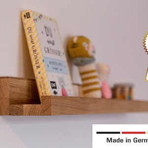 Wall shelf picture rail made of oak, shelf for books, photos and toys