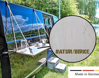 Van outside table for VW | NEW with stainless steel hooks | Natural/Beige 60/75 cm | Hanging shelf outdoor kitchen outdoor shelf for T5 T6 other camper vans