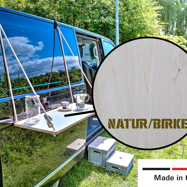 Van outside table for VW | NEW with stainless steel hooks | Natural/Beige 60/75 cm | Hanging shelf outdoor kitchen outdoor shelf for T5 T6 other camper vans