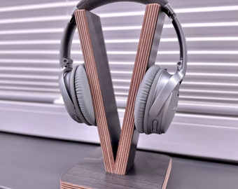 Kopfhörer Ständer Holz, Headphone Halter, Schreibtisch-Ablage für Headsets, "Black Ash Wood"