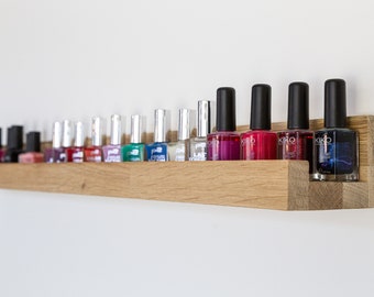 Nagellack Regal Wandboard aus Eiche, Wandregal, Fotoleiste, Ablage für Nagellack, Öle oder Cremes