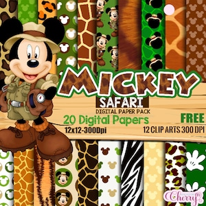 Mickey Mouse Safari Digital Paper, Animal print pattern, Jungle Animal Patterns, FREE Clip art, scrapbook papers, mickey background