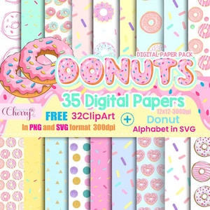 DONUTS Digital Paper Pack, Scrapbooking Paper Sweet Donuts Free Clip art