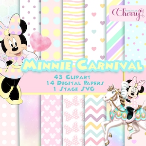 Minnie Mouse Carnival pastel Digital Paper, Carnival pattern, Minnie Pastel cute PNG, FREE Clip art, scrapbook papers, minnie background