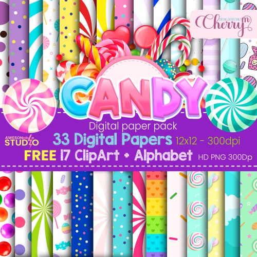 Candy Digital Paper Pack Scrapbooking Paper Candies Free Clip Etsy