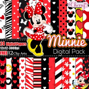 Minnie Mouse Red digital paper FREE Clip art, scrapbook papers, wallpaper, Minnie background, polka dots, red Black digital papers