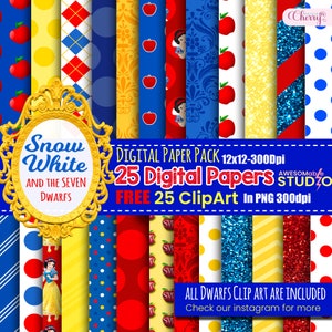 Snow White inspired and the seven Dwarfs digital paper Pack, Free Clip Art  princess, scrapbook papers, background