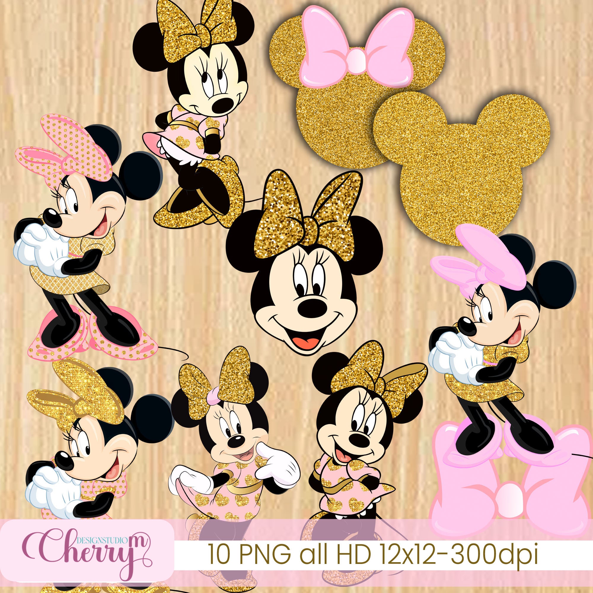 Minnie Mouse Gold Pink Digital Paper FREE Clip Art Gold - Etsy