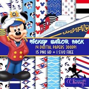 Mickey Mouse Sailor, Navy Mickey pattern, Sailor Navy Patterns, FREE Clip art SVG, scrapbook papers, mickey background