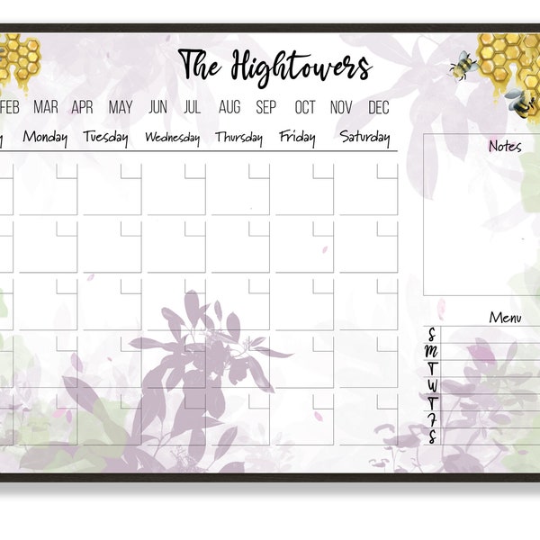 Personalized Dry Erase Wall Calendar - Family Command Center - Family Planner - Customized Framed Wall Calander - Monthly&  Weekly AA56-4 TN