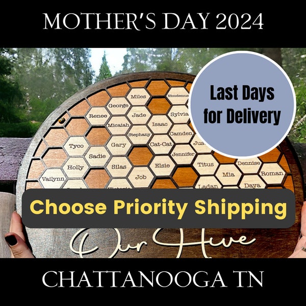 Bee Hive Family Tree. Bee...utiful! Special gift for Mom, Grandma, anyone bee friendly.  PRIORITY Mail For Mother's Day Delivery Sign AA51-1