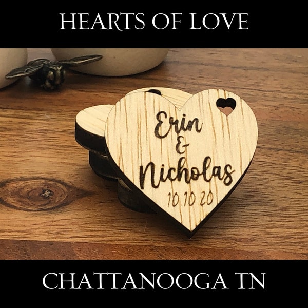 Wooden Wedding Hearts, Table Decor, Mr & Mrs Love, Wooden Heart with Name Table Deco, Custom Favors, Rustic, Confetti, AA19  Chattanooga TN