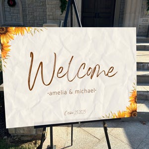 Wedding Welcome Sign, Boho Summer Sunflowers, Personalized Custom, Sealed Waterproof Board, All Can Be Seating Charts, Handmade USA