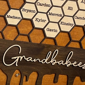 Mother's Day Gift Bee Hive Family Tree. Bee...utiful Unique Family Name Sign. Pick PRIORITY Mail For Mother's Day Delivery AA51-1a Dark on Light Stain