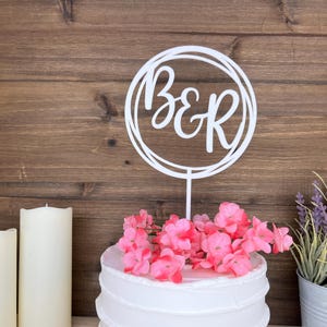 Beautiful Couple Initials Cake Topper, Wedding Cake Decoration. Personalized Bride Groom Engagement Party