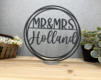 Mr Mrs Wedding Centerpieces, Personalized Party Decorations, Custom Name Head Table, Bride and Groom Last Name Sign, Sweetheart Table Decor