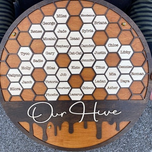 Family Tree Wall Art: Honey Bee Design (Custom Engraved Wood)