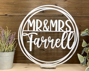 Mr Mrs Wedding Centerpieces, Personalized Party Decorations, Custom Name Head Table, Bride and Groom Last Name Sign, Sweetheart Table Decor