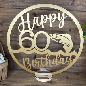Happy Birthday Fish Table Centerpieces, 65th Milestone Celebration, Rustic Acrylic Party Decorations, Retirement Age Custom Decor