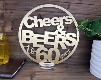 Cheers & Beers Table Centerpieces, Surprise 60th Birthday Party Decorations, Fun Adult Milestone Celebration, Rustic Acrylic Decor
