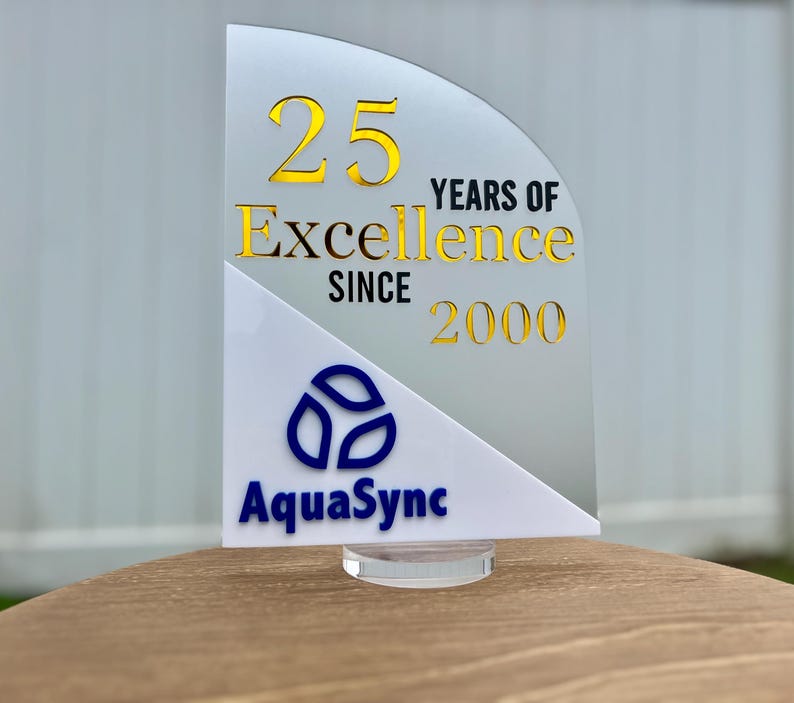 a sign celebrating 25 years of excellence since 2000, with the AquaSync logo prominently displayed.