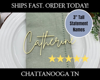 Formal Dinner Wedding Name Cards | Ships Fast Elegant Custom Wood Names, Personalized Place Settings | 3" Tall! | AA25 | Chattanooga