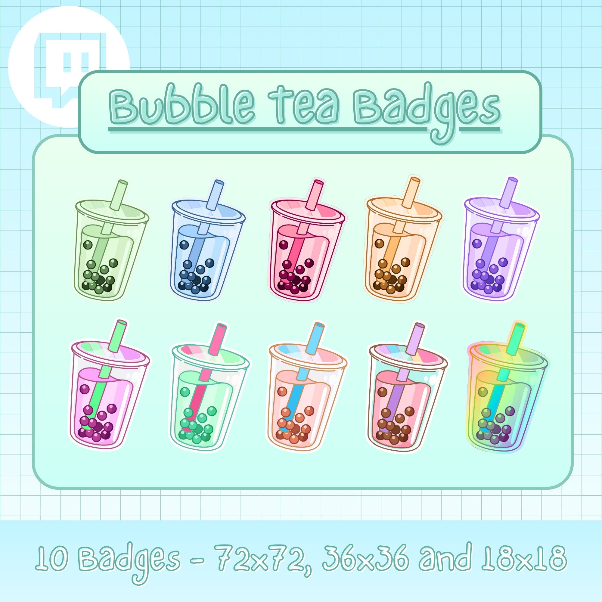 BUBBLE TEA Twitch Badges / Stream Bit Badges / Boba Tea Cute Kawaii Twitch Graphics Bits Cheer