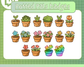 Succulent Twitch Sub Badges: Cozy Nature Streamer Graphics (Digital Download)