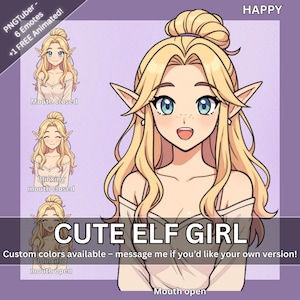 PNGtuber Avatar & 6 Emotes + 1 FREE Animated– | Blond hair | Elf girl | Ready For Twitch | Vtuber Assets | OBS | Premade | Discord
