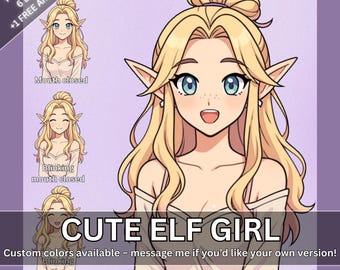 PNGtuber Avatar & 6 Emotes + 1 FREE Animated– | Blond hair | Elf girl | Ready For Twitch | Vtuber Assets | OBS | Premade | Discord