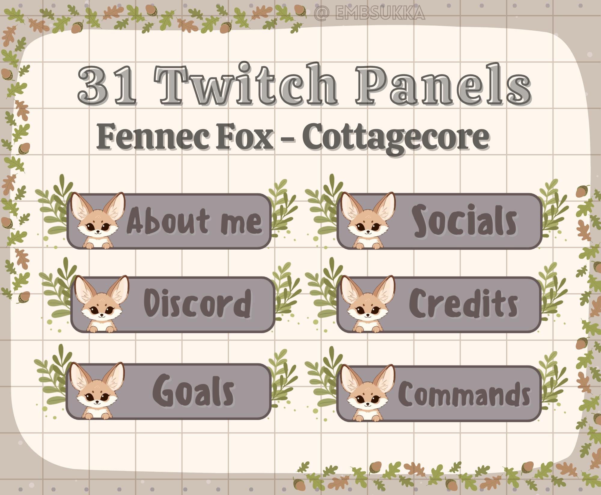 Fennec Fox Twitch Panels: Cottagecore Stream Decor Graphics (digital ...
