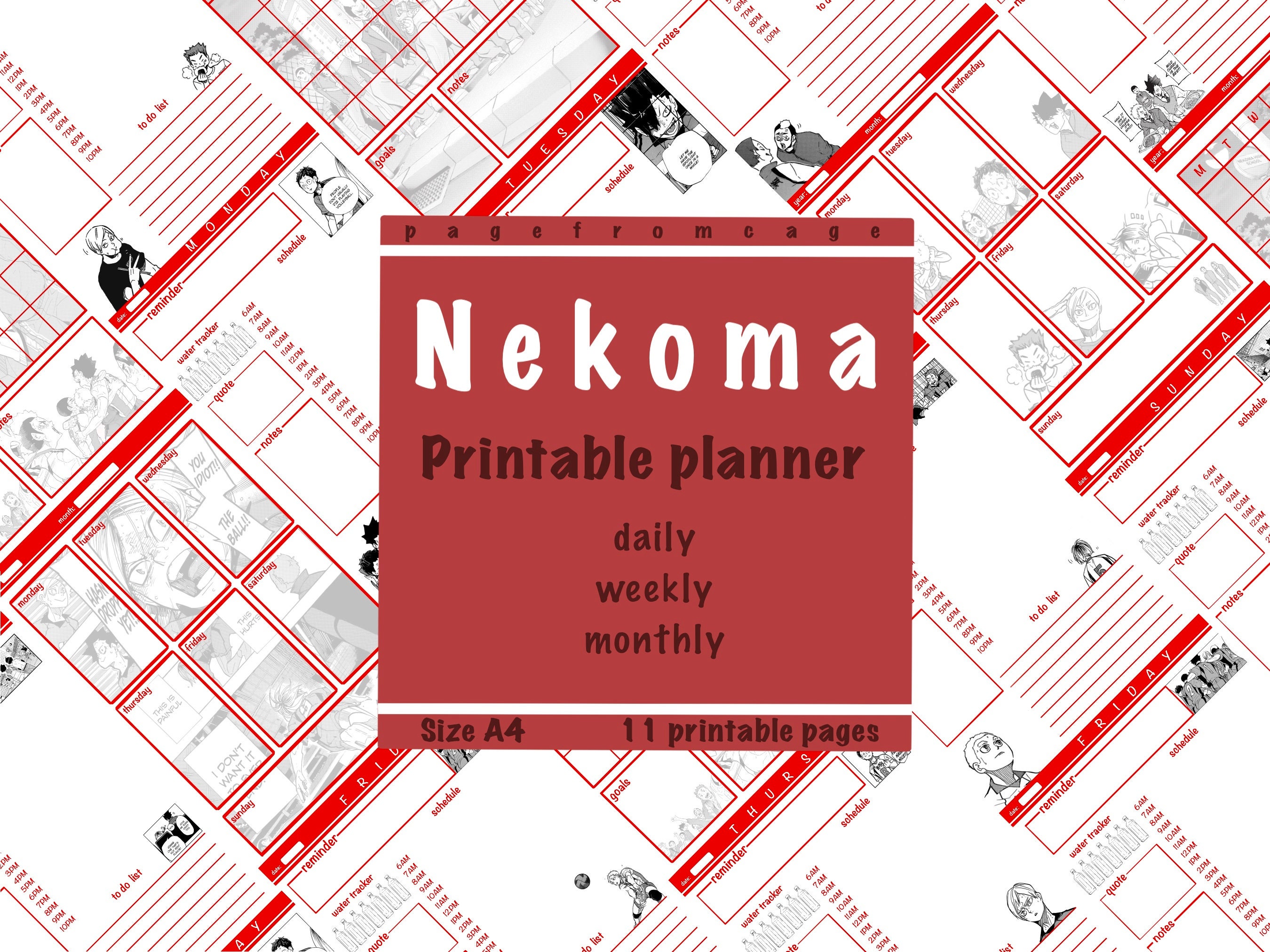 hailyuu nekoma planner printable pdf digital download etsy